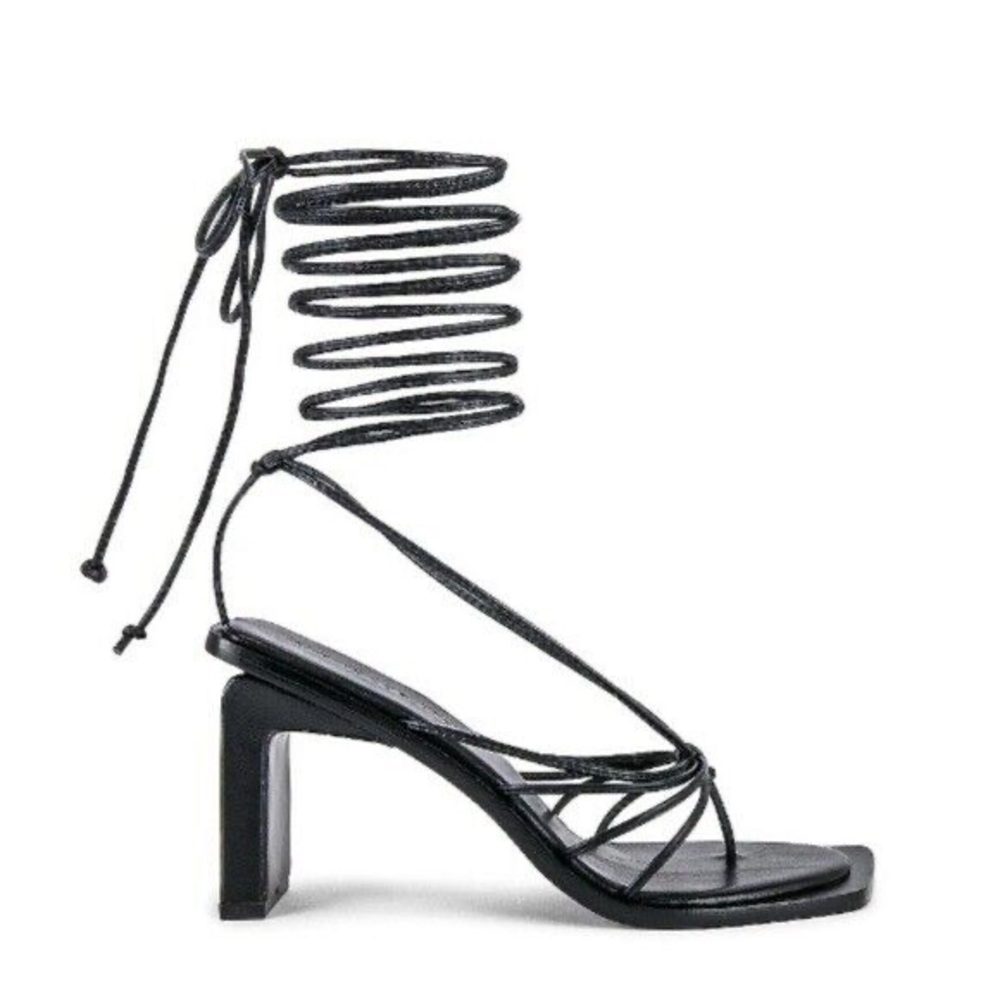 A’mmonde Atelier Aime 80 Black Leather Lace Up Heels